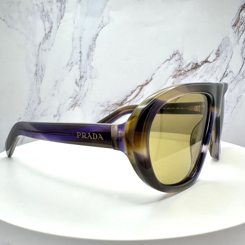 New PRADA Sunglasses Brown Striped Laguna Aviator Shield Mask New - Picture 10 of 16